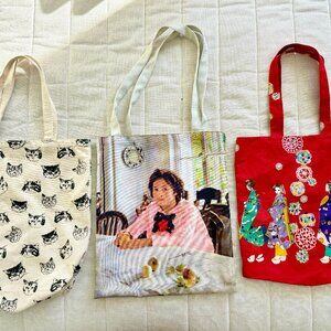 Beautiful Cotton Tote Bags from Japan and Russia; $15 each, $40 for all three